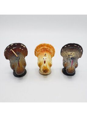 Lot of 3 Vintage Gurley Thanksgiving Turkey Candles 3" Unburned Autumn Labels